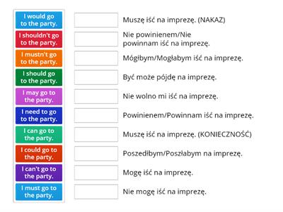 Modal verbs - basics - matching exercise