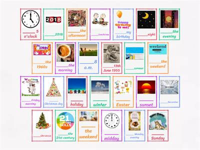 A1. Prepositions of Time Flashcards: at / in / on 