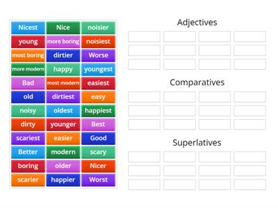 Adjectives, Comparatives and Superlatives Group Sort