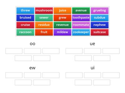 4 graphemes of /oo/ - oo, ue, ew, ui