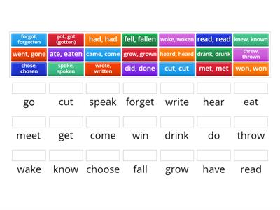 Irregular verbs 3 (miscellaneous verbs) - Match up