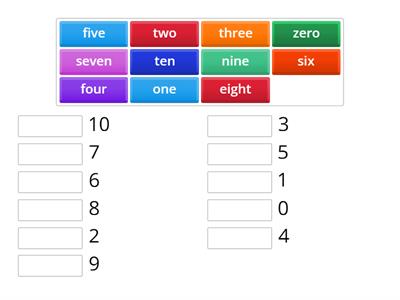 Number word match up- 0-10