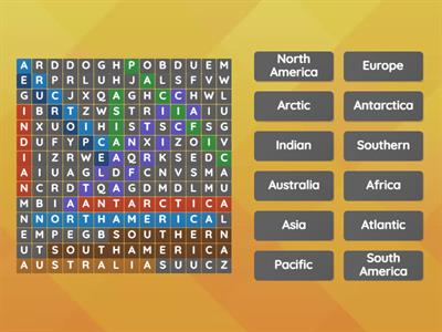 Oceans & Continents Word Search