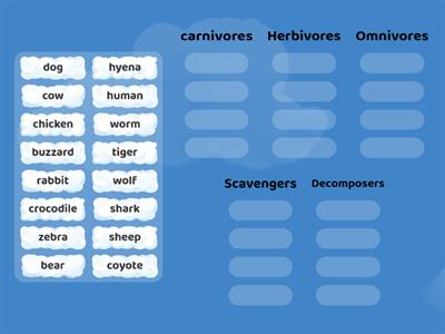 carnivores, herbivores, omnivores