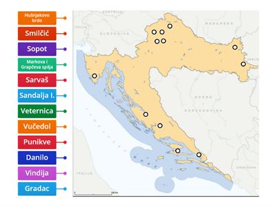 Karta povijesnih nalazišta u Hrvatskoj