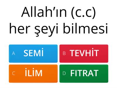 Allah (C. C.) İnancı Kavramlar  Test