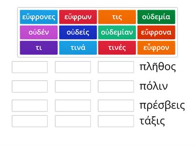 concordância εὔφρων, τις e οὐδείς com os substantivos      