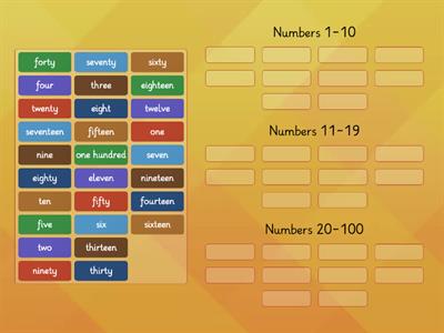 Numbers - groups | 1-10, 10-19, 20-100