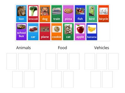 Animals Vehicles Food sort