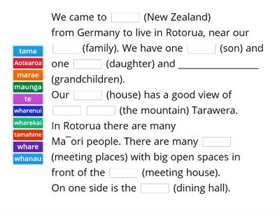Common Maori words - gap fill