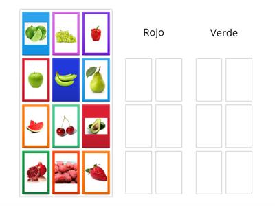 Coloca cada fruta según su color (Rojo o Verde)