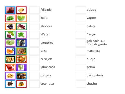 Verduras, frutas, alimentos em português