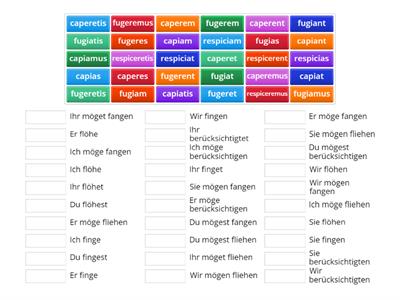 konsonantische Konjugation mit I Erweiterung Präsensstamm Konjunktiv Aktiv,  capere,  fugere, respicere 