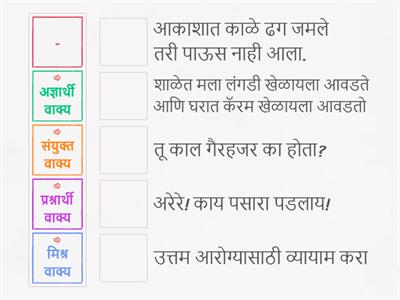 खालील दिलेल्या वाक्य प्रकारांवर योग्य वाक्यांची जोडी लावा 