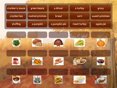match Thanksgiving vocabulary- food