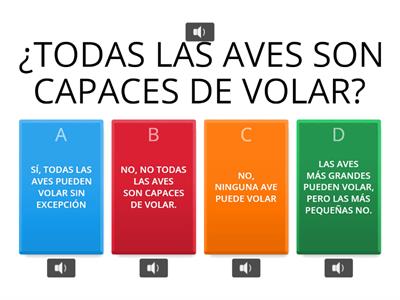 Quiz: Responder las siguientes preguntas según el tema "Aves"