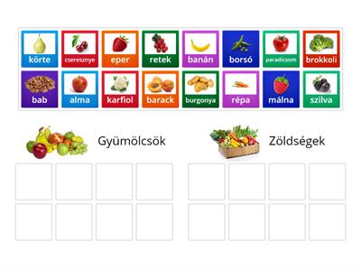Főfogalmi kategorizáció: gyümölcsök és zöldségek