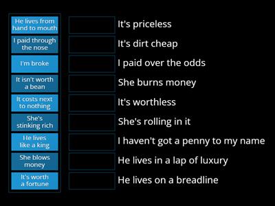 match the idioms and explain, money