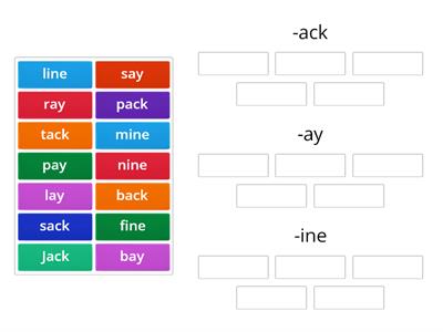 Word Families -ack, -ay, -ine
