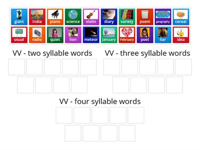 Syllabication with V V Words - two, three, and four syllables