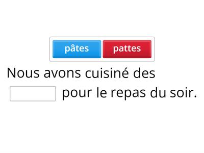 Dictée homonyme - patte ou pâte? site