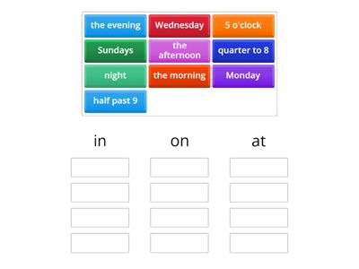 SS3 Prepositions of time: in, on, at