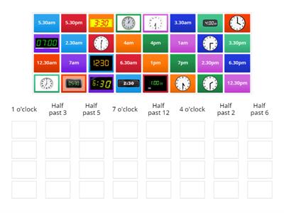 Matching clocks (o'clock and half past)