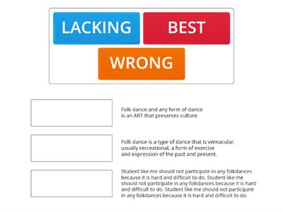 Which is BEST, LACKING AND WRONG?