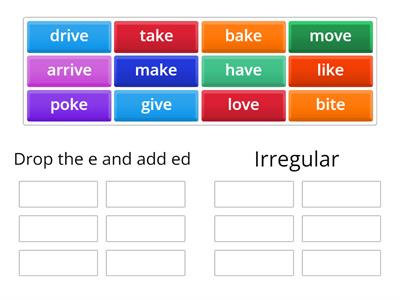 Regular and irregular verbs ending in e