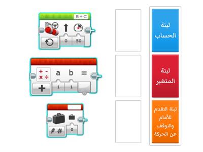 ضع اسم اللبنة بجانب الصورة الصحيحة لها كما تعلمنا في برمجية Lego Mindstorm EV3