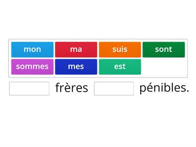 7th French: Mon, Ma, Mes, être conjugation practice