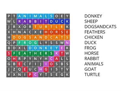 PRM 1 Unit 9 Animal Friends Word Search