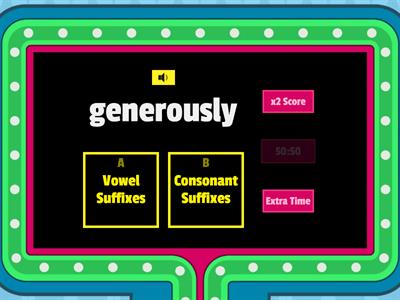 Vowel and Consonant suffixes sort (Gameshow quiz)