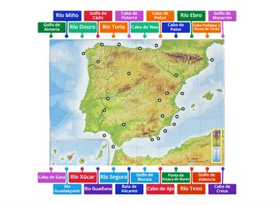 Mapa de España de Cabos, Ríos y Golfos