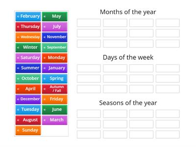 Seasons, days and months