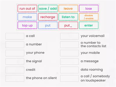 Collocations: using a mobile phone.