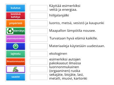 Ympäristö: Yhdistä sana ja selitys