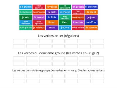 Le présent : classez les verbes dans la bonne catégorie