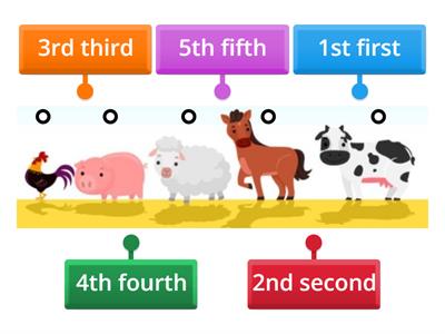 Farm animals in a line - ordinal numbers