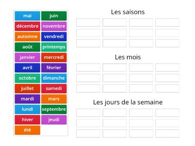 Les saisons/mois/jours de la semaine