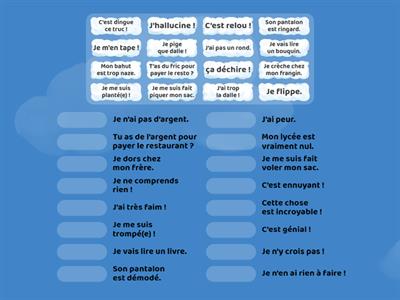 Le langage familier : associez les phrases familières aux phrases du langage standard