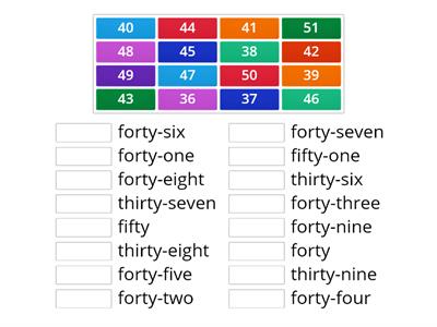 Match the number according to the words