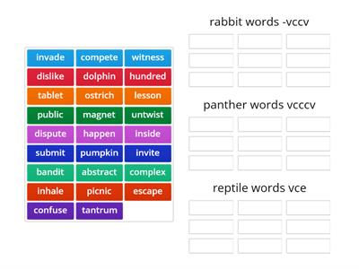 rabbit panther reptile word sort 