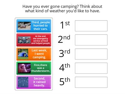 Reorder sentences to form a camping story