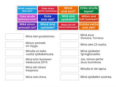 Yhdistä kysymys ja vastaus