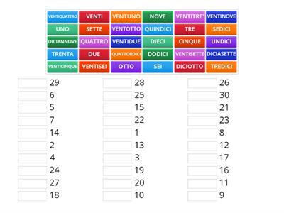 Associa parole/numeri fino a 30