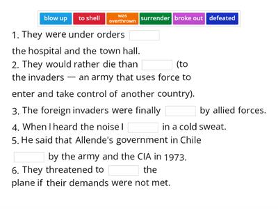 English File Advanced p 165 Conflict and warfare 2a NEW sentences