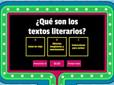 Preguntas de Comprensión: Selección unica - contenido textos literarios y no literarios