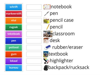 School objects English/Dutch