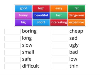 Adjectives (4 grade) Match the antonyms.